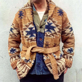 The Positano Men's Jacquard Retro Casual Thick Cardigan Knit Sweater