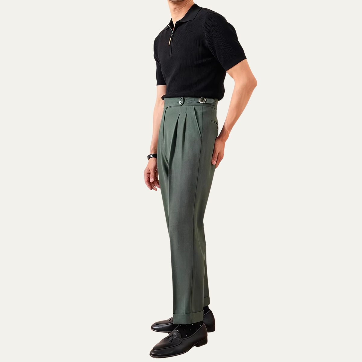 The Riva Garda Men’s High Waist Double Pleated Pants