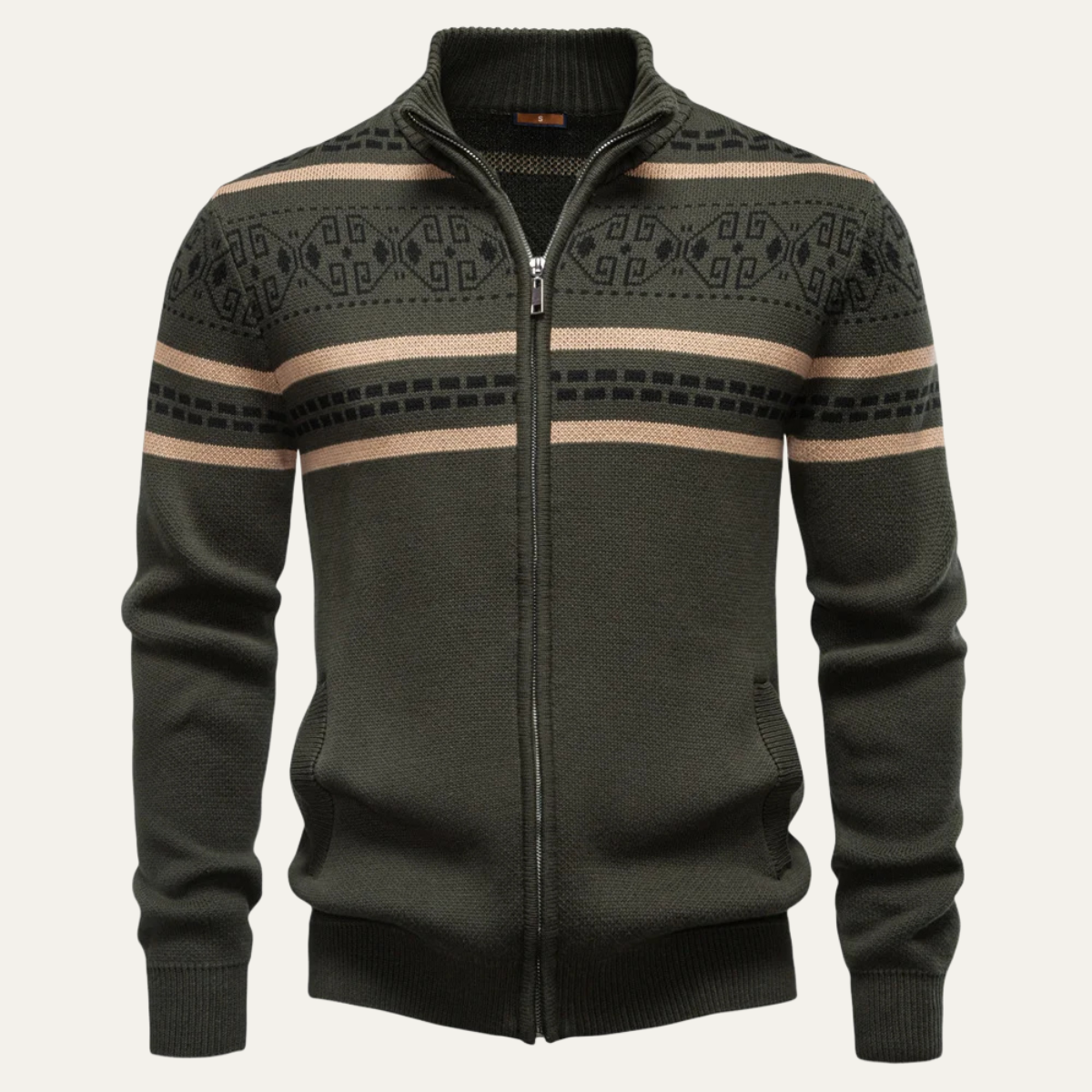 The Procida Men's Vintage Ethnic Collar Knit Zip Up Cardigan