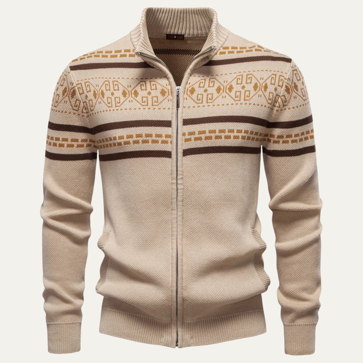 The Procida Men's Vintage Ethnic Collar Knit Zip Up Cardigan