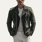 The Regent Men’s Olive Vintage Suede Biker Jacket