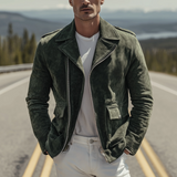 The Regent Men’s Olive Vintage Suede Biker Jacket