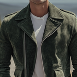 The Regent Men’s Olive Vintage Suede Biker Jacket
