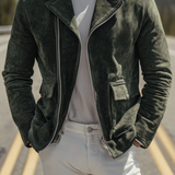 The Regent Men’s Olive Vintage Suede Biker Jacket