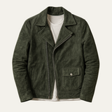 The Regent Men’s Olive Vintage Suede Biker Jacket