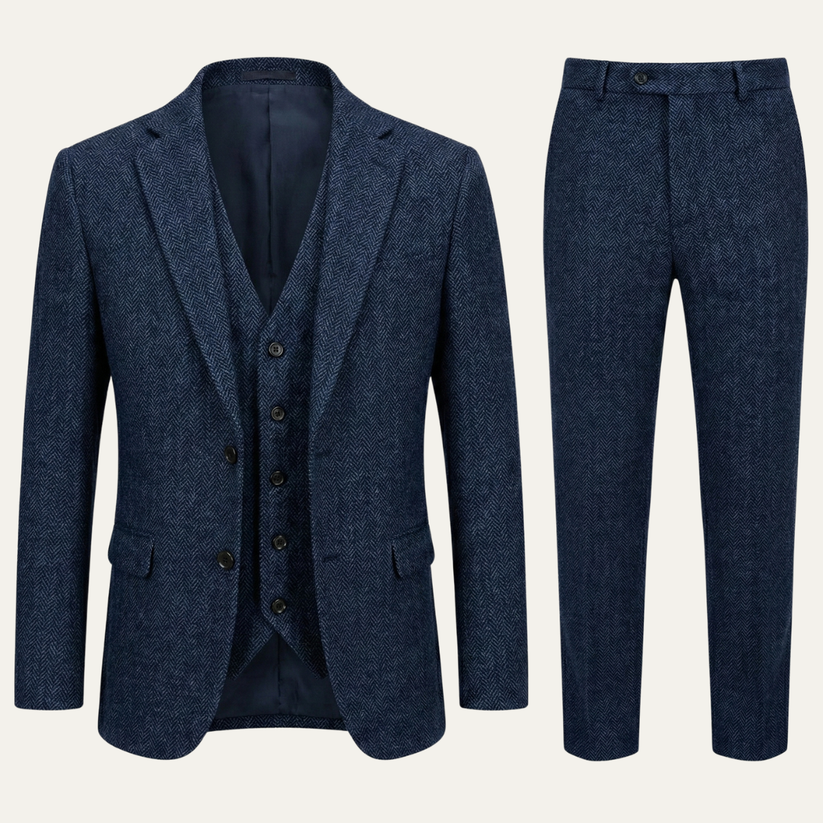 The Norwood Men’s Tweed 3 Piece Suit – Slim Fit Herringbone Jacket, Waistcoat & Trousers