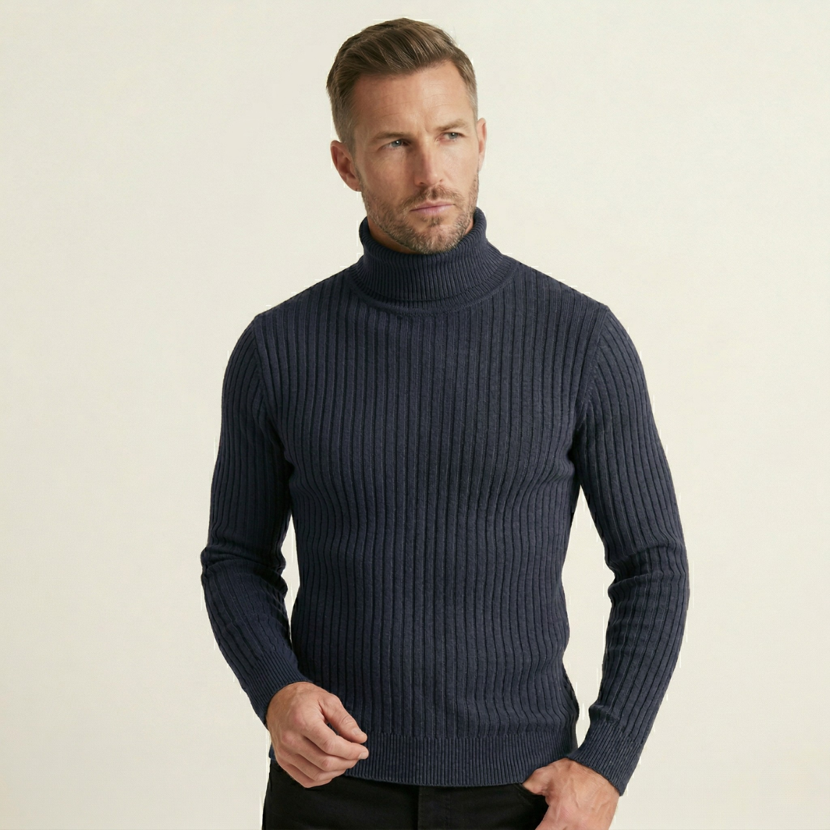 The Tavolara Men’s Slim Fit Turtleneck Ribbed Knit Sweater