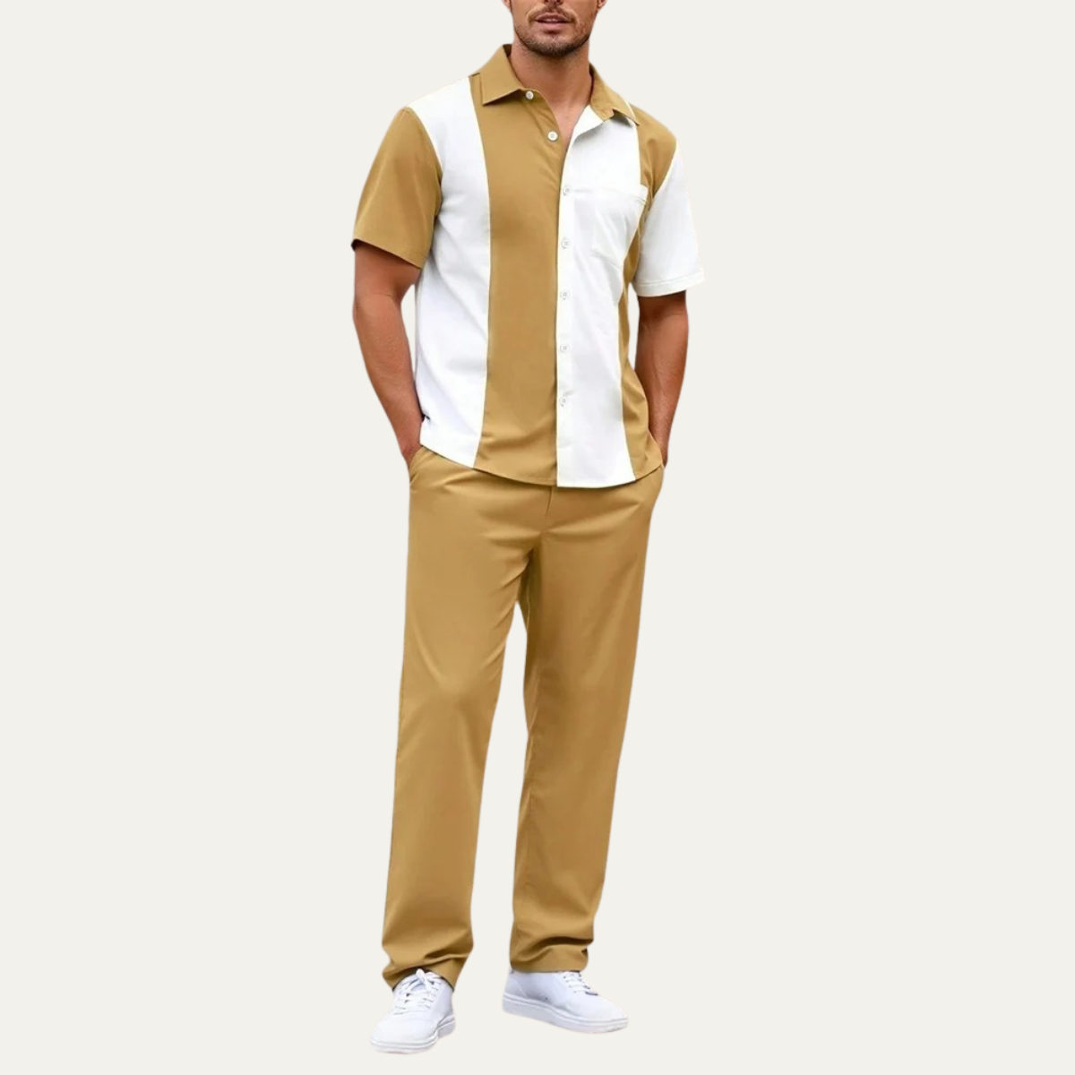 The Montepulciano Men’s Casual Striped 2 Piece Outfit Set – Shirt and Trousers