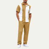 The Montepulciano Men’s Casual Striped 2 Piece Outfit Set – Shirt and Trousers