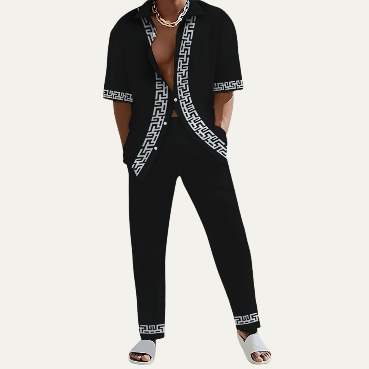 The Cortona Men’s Lightweight Striped 2 Piece Outfit Set – Shirt and Trousers