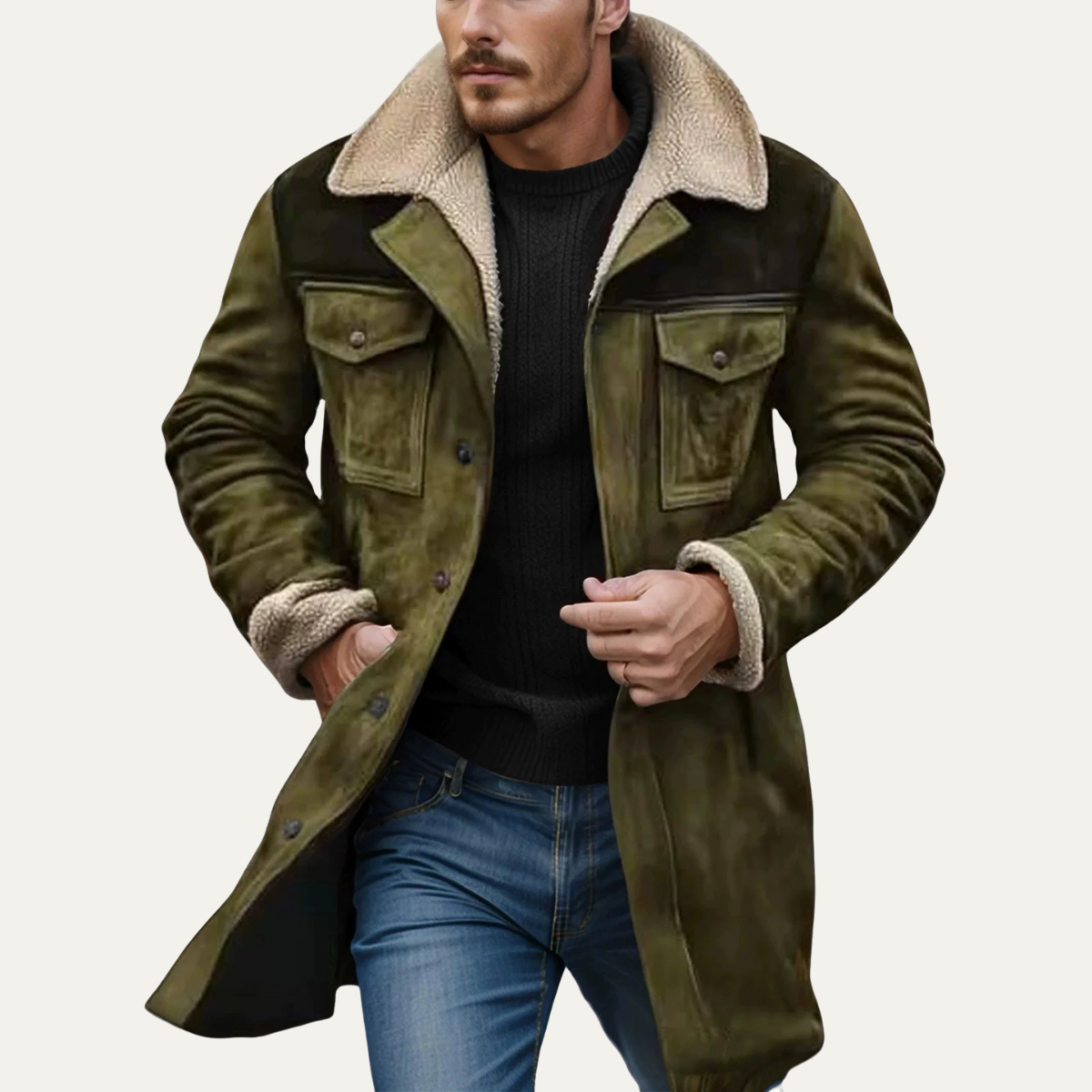 The Crestview Men’s Vintage Shearling Lined Warm Winter Jacket