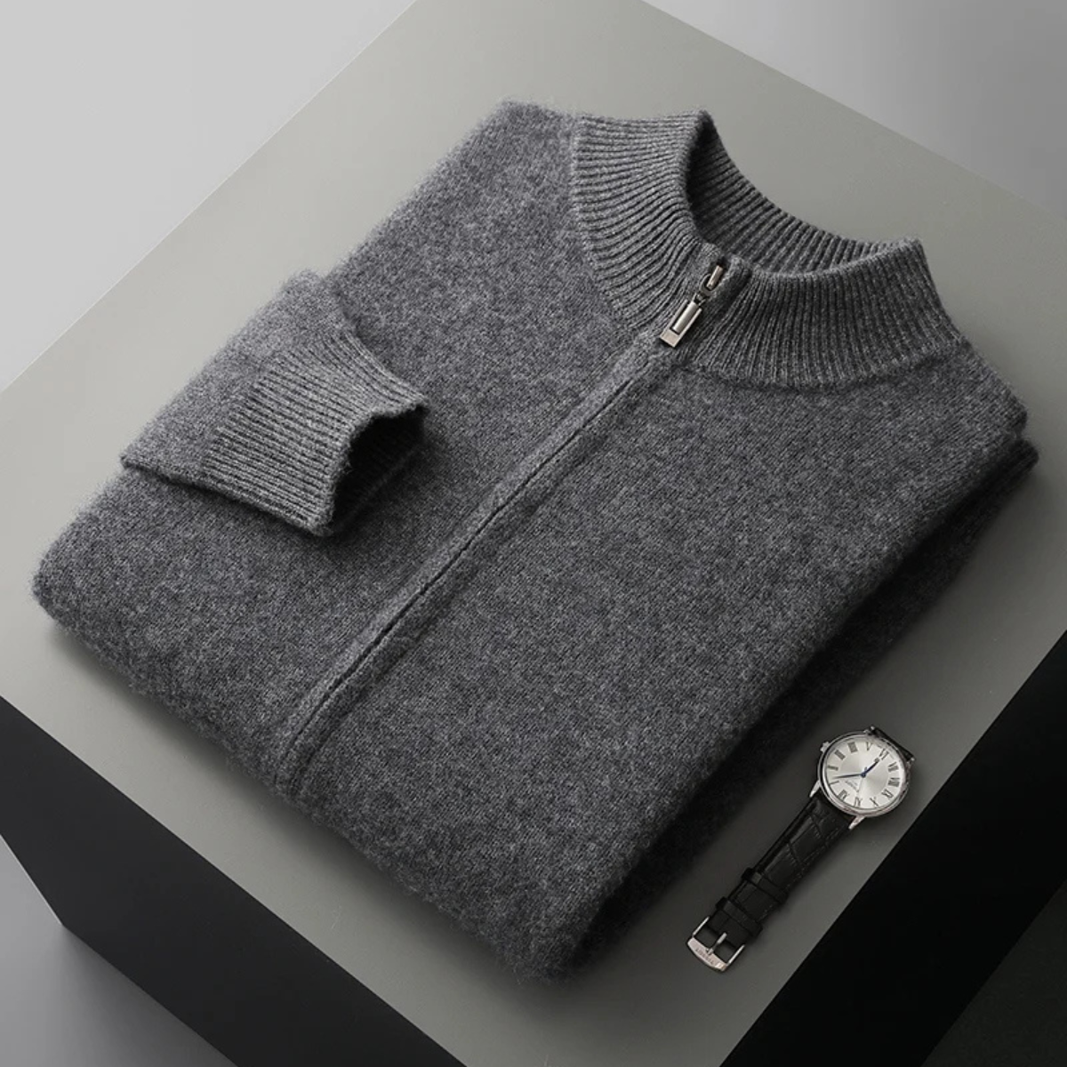 The Maplecrest Men's Merino Mock Neck Cashmere Zip-Up Cardigan