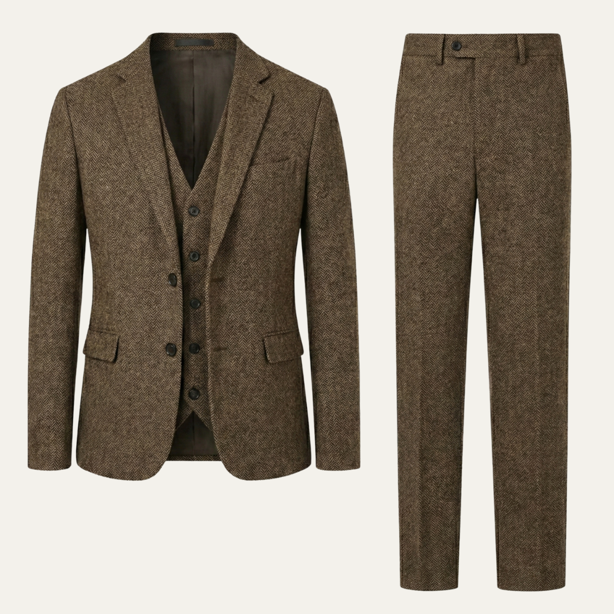 The Norwood Men’s Tweed 3 Piece Suit – Slim Fit Herringbone Jacket, Waistcoat & Trousers