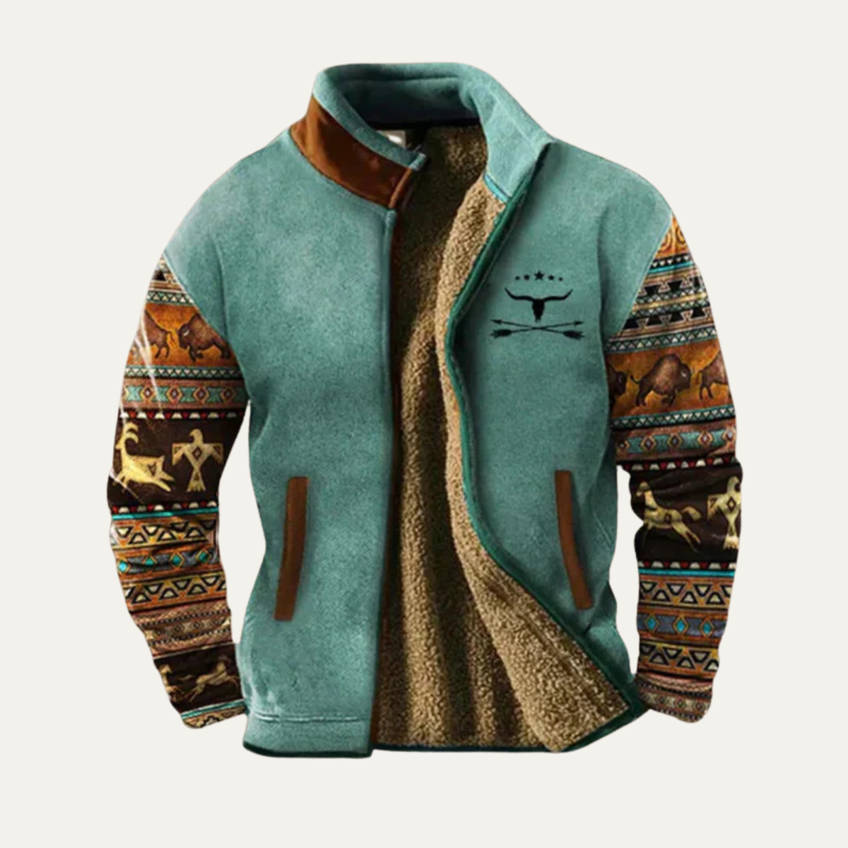 The Maddison Men’s Vintage Warm Sherpa Lined Winter Coat with Patterned Sleeves