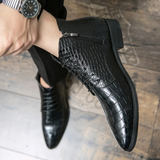The Stromboli Men’s Crocodile Pattern Leather Ankle Boots - Black
