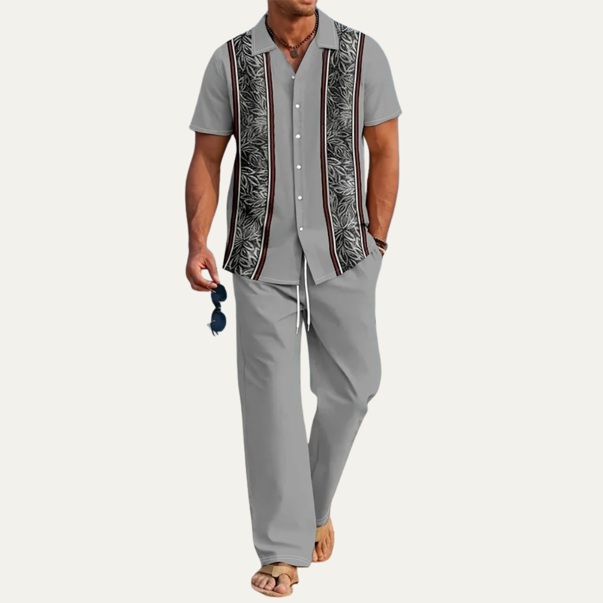 The Cortona Men’s Lightweight Striped 2 Piece Outfit Set – Shirt and Trousers
