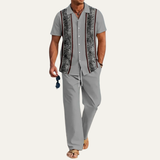 The Cortona Men’s Lightweight Striped 2 Piece Outfit Set – Shirt and Trousers