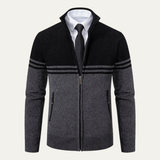 The Genova Men's Striped Thick Fleece Lined Knit Sweater Jacket