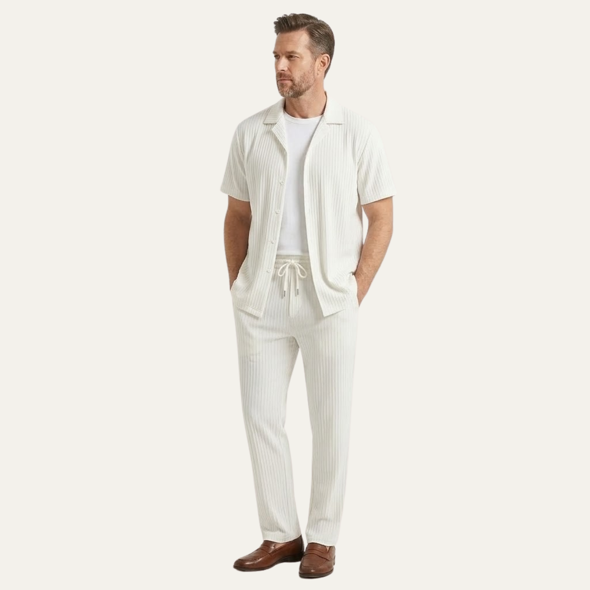 The Dervio Men’s Fabric Two Piece Set – Lightweight Button-Up Shirt & Relaxed Trousers