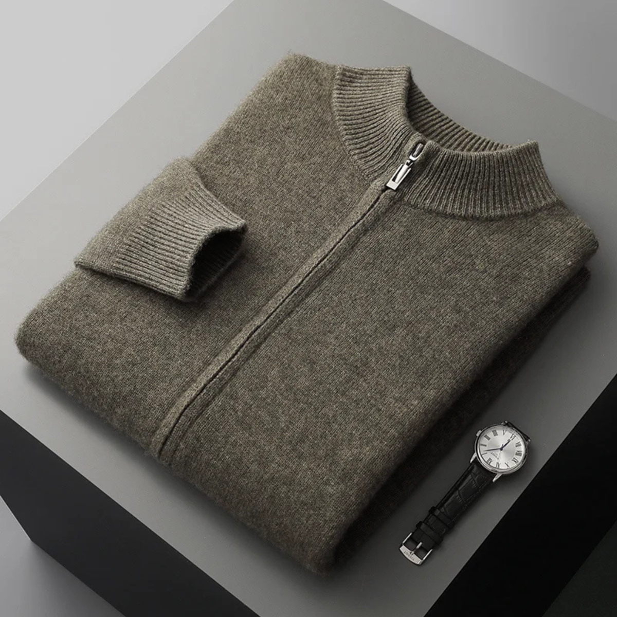 The Maplecrest Men's Merino Mock Neck Cashmere Zip-Up Cardigan