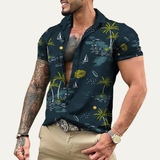 The Silverfield Men’s Lightweight Tropical Coconut Print Hawaiian Beach Shirt