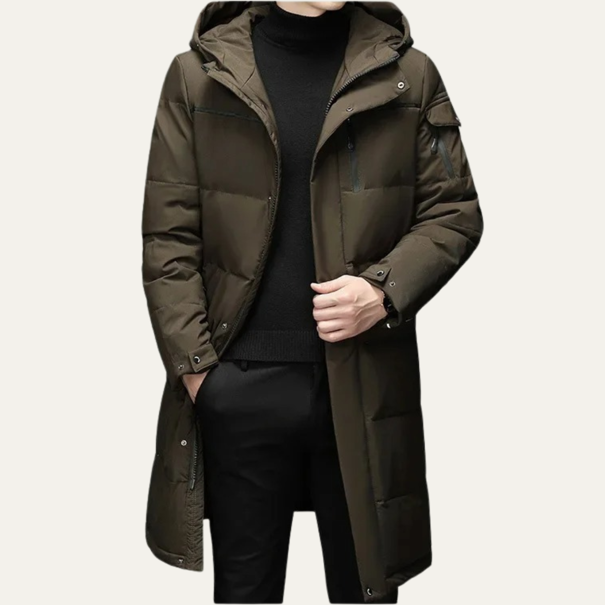 The Woking Men’s Thermal Longline Black Puffer Coat with Hood