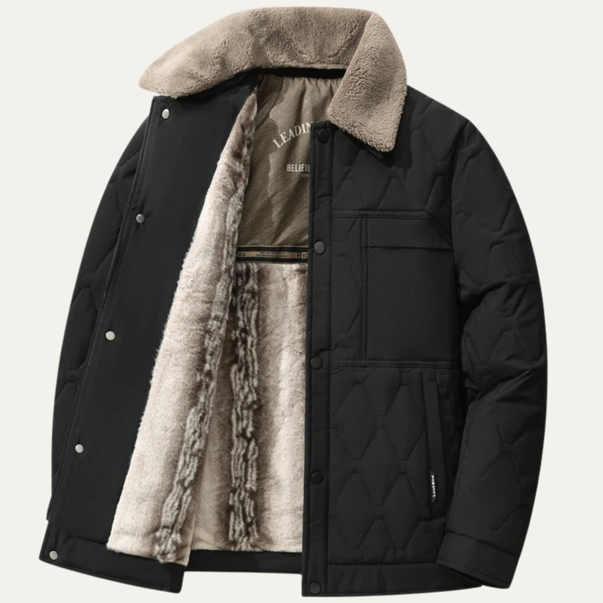 The Lacco Ameno Men’s Fur Lined Quilted Winter Jacket with Sherpa Collar