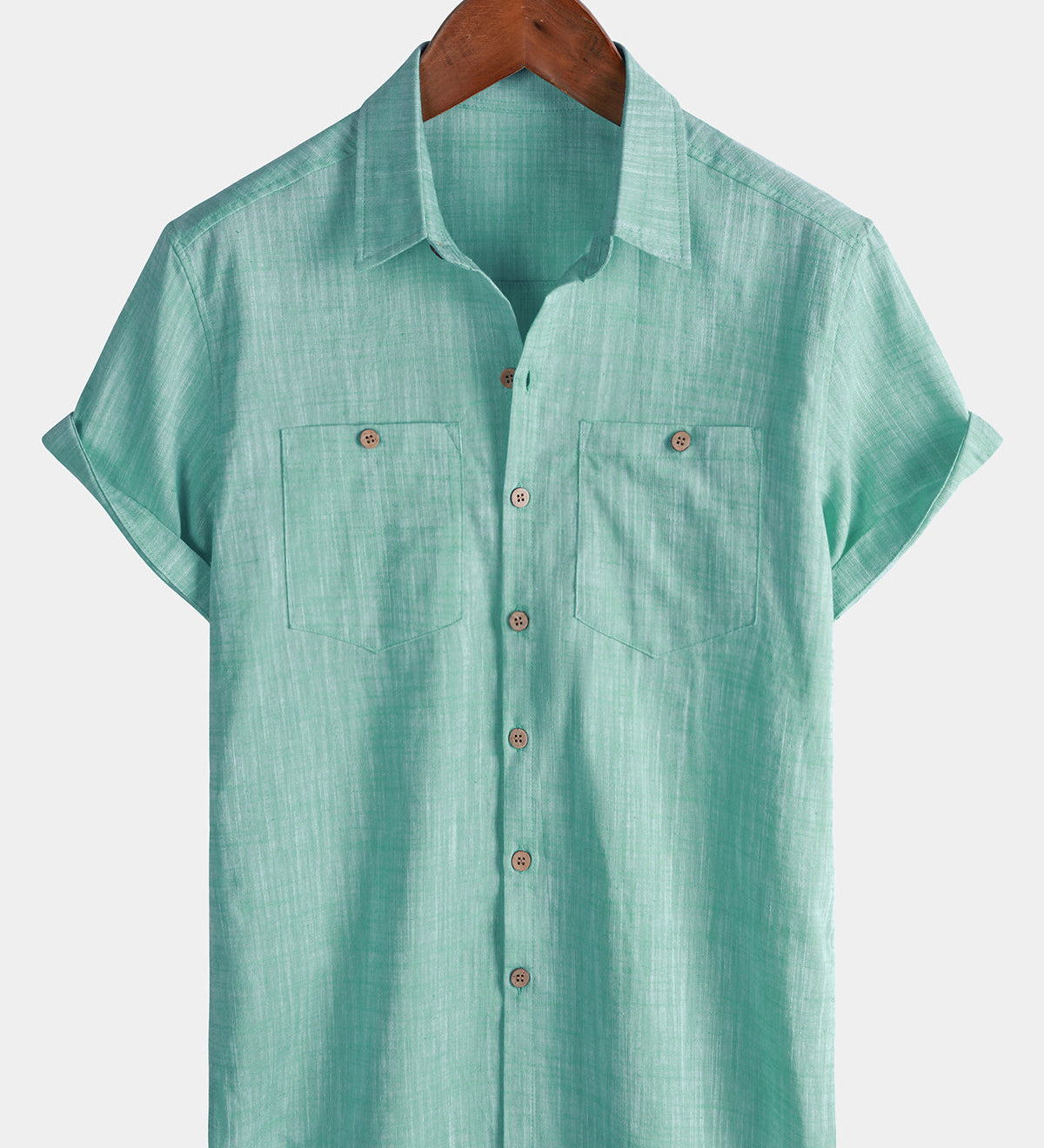 Men's Casual Breathable Cotton Dual Pocket Short Sleeve Collar Shirt