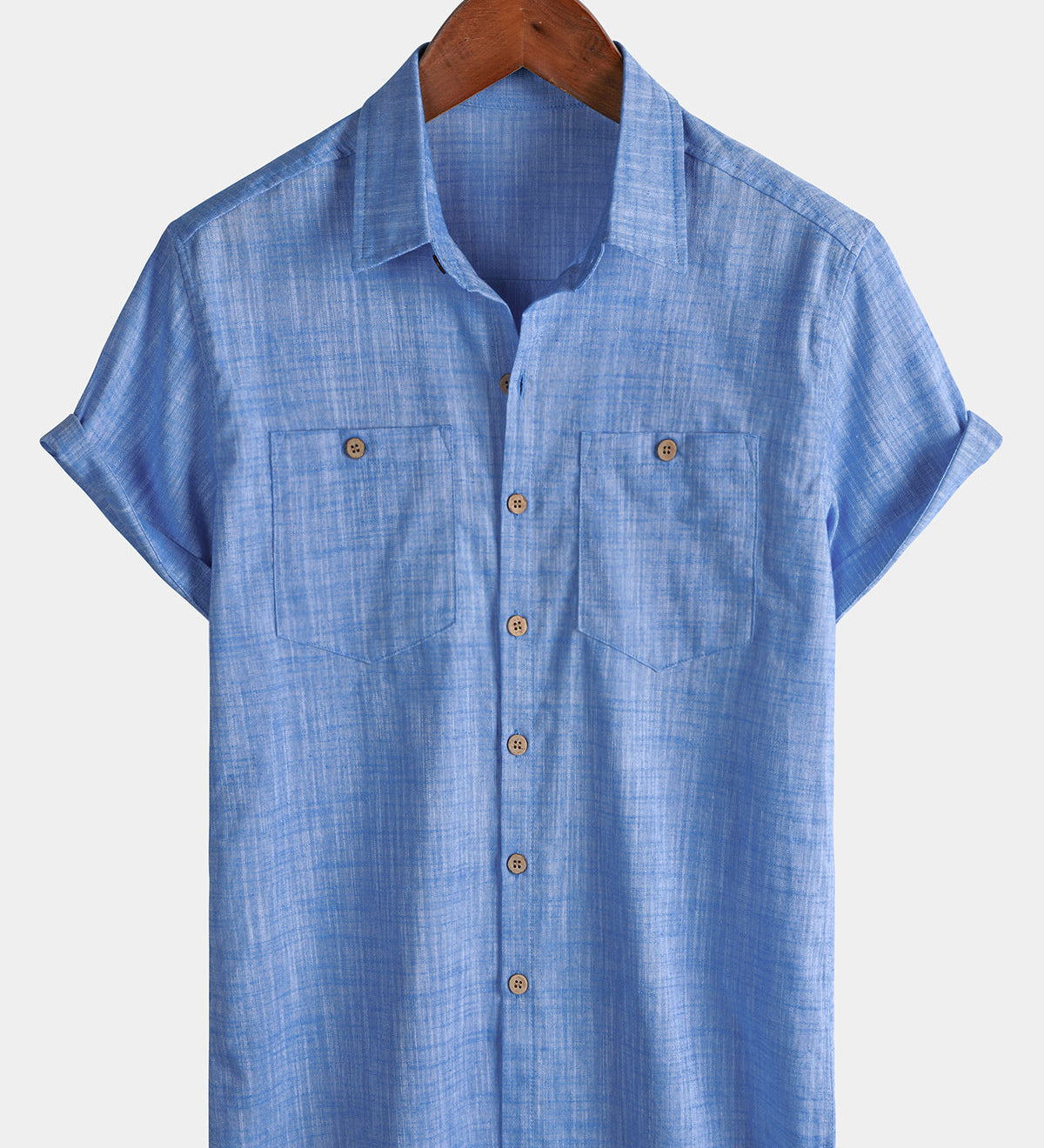 Men's Casual Breathable Cotton Dual Pocket Short Sleeve Collar Shirt