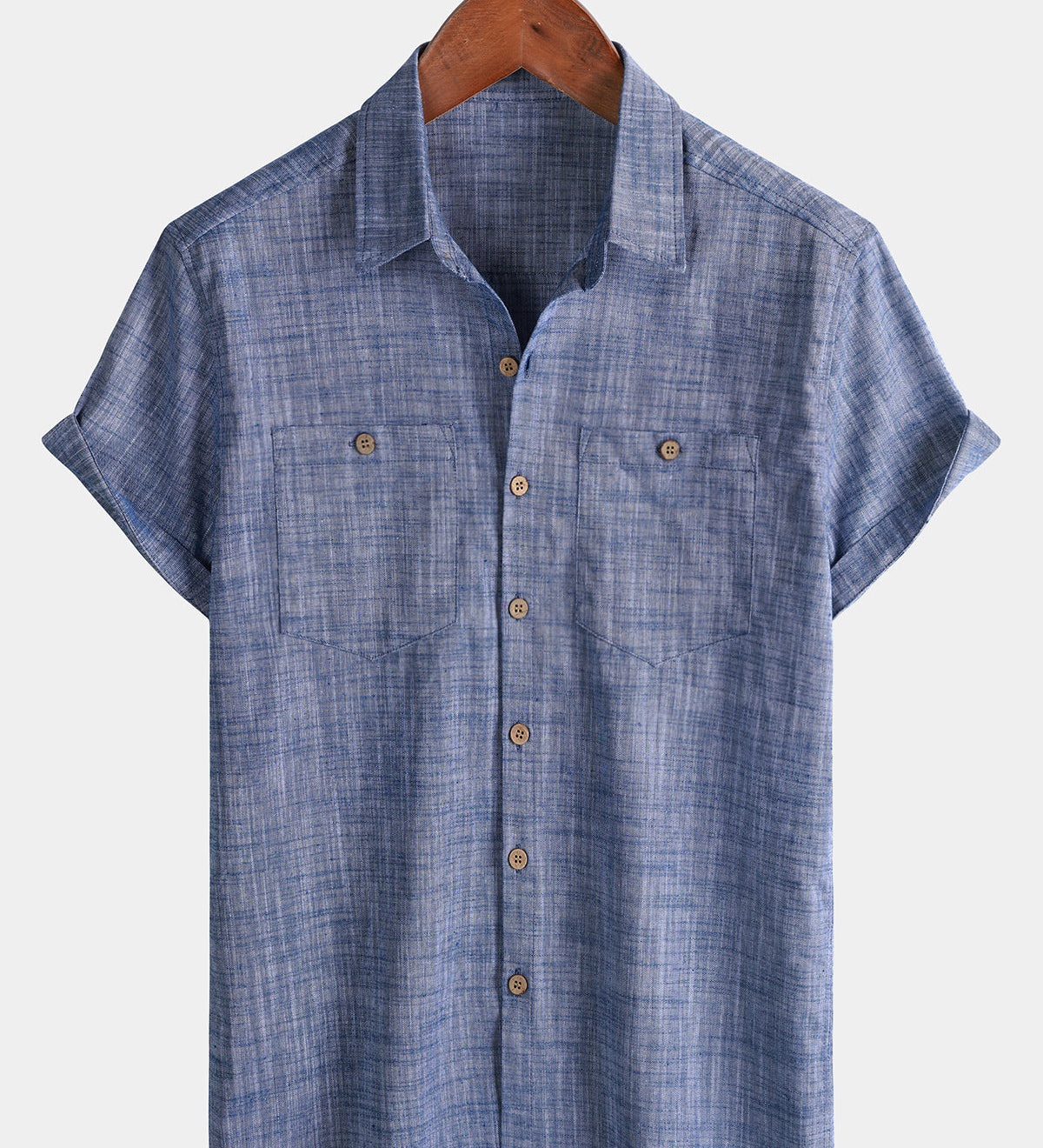 Men's Casual Breathable Cotton Dual Pocket Short Sleeve Collar Shirt