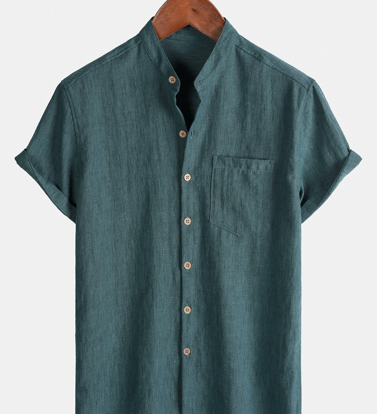 Men's Casual Solid Henley Collar Summer Short Sleeve Shirt