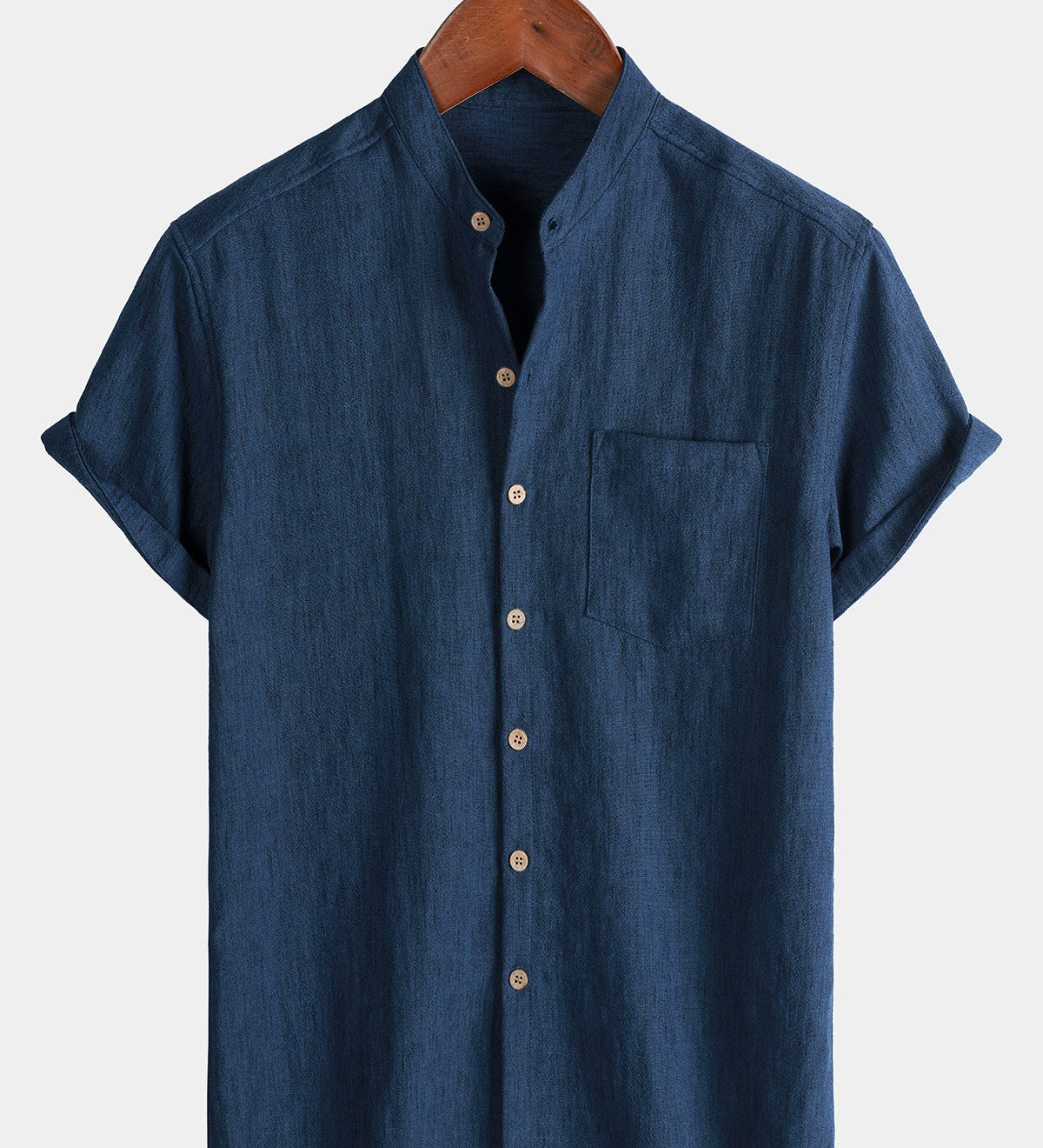 Men's Casual Solid Henley Collar Summer Short Sleeve Shirt