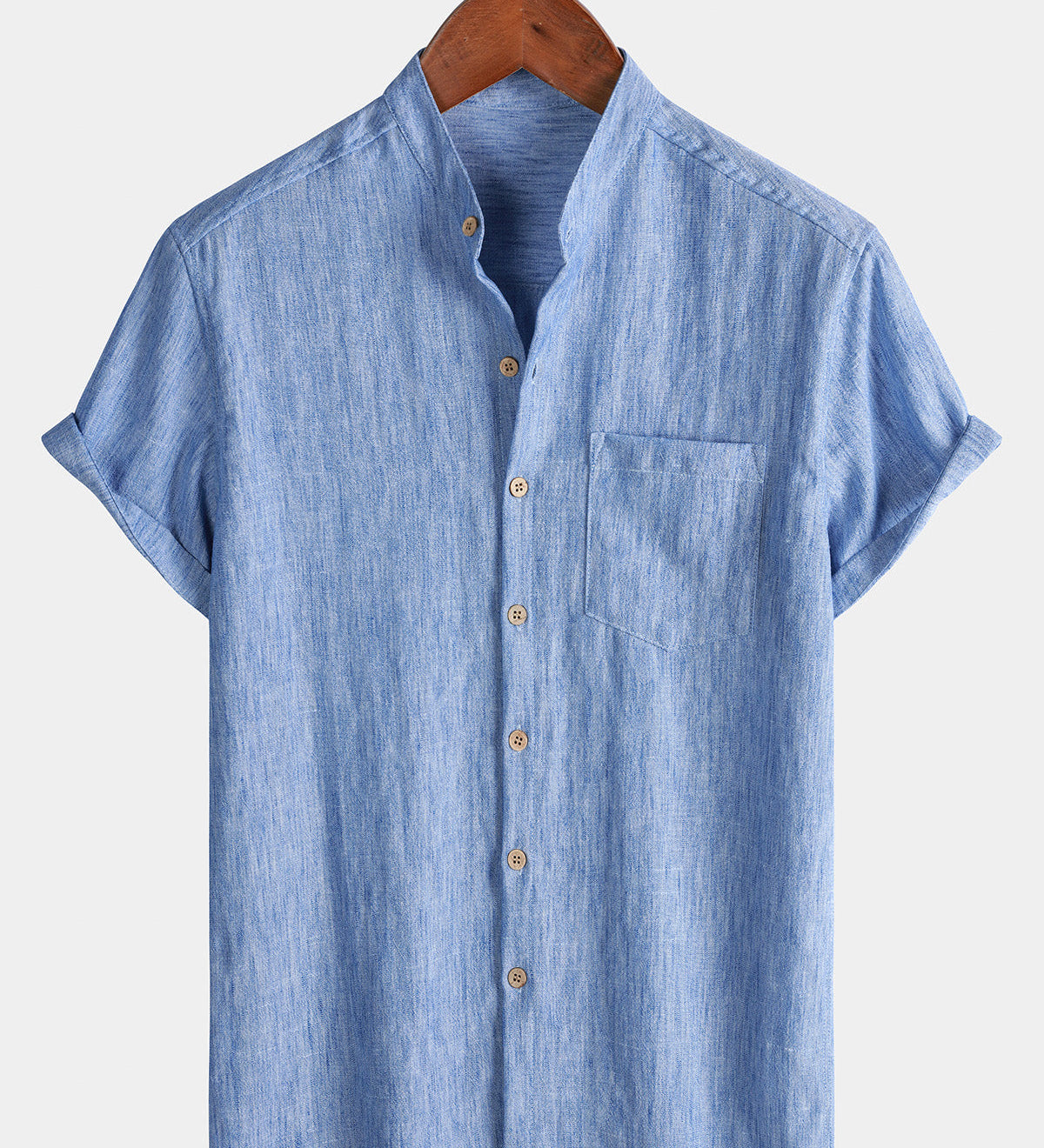 Men's Casual Solid Henley Collar Summer Short Sleeve Shirt