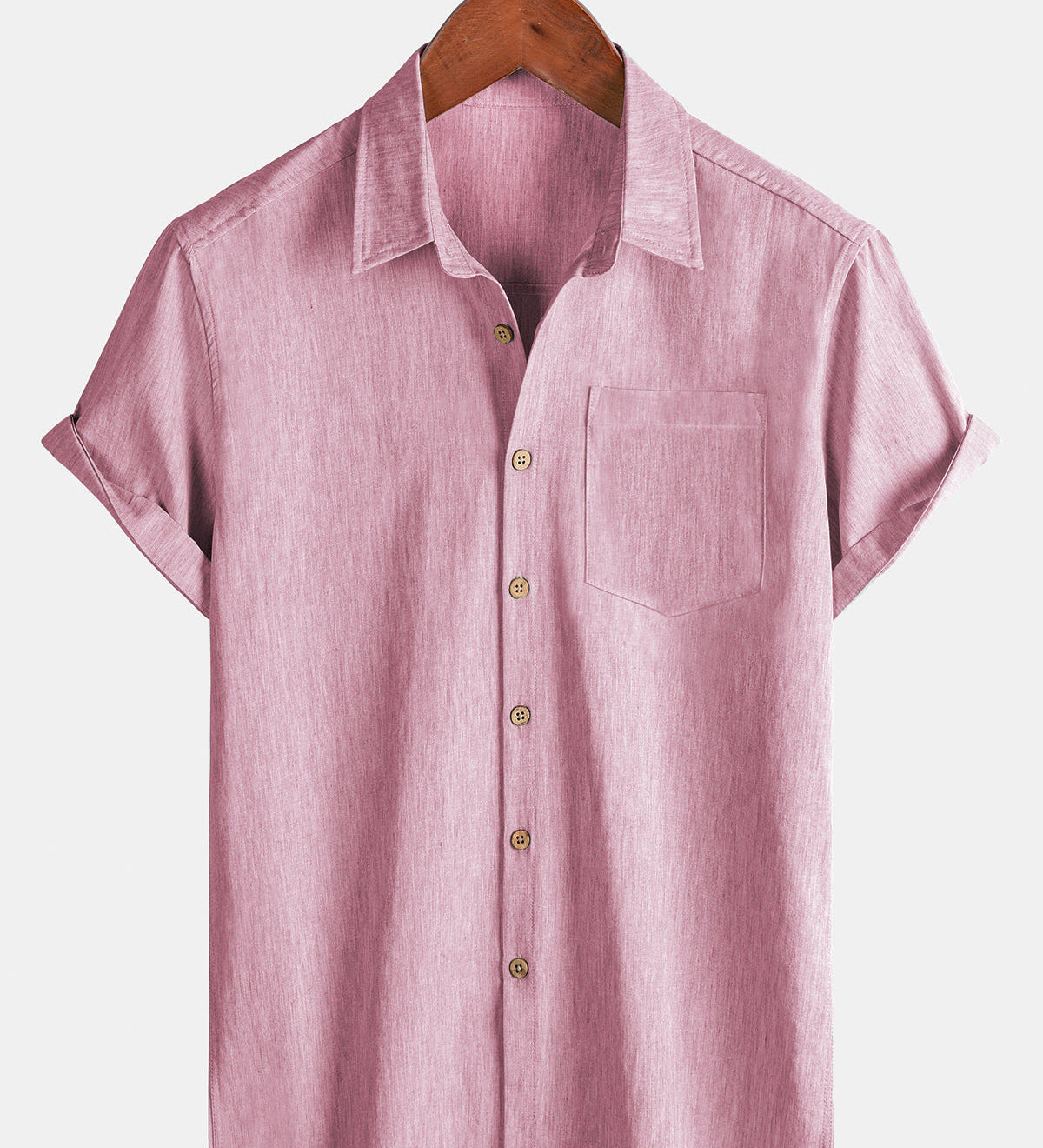 Men's Comfort Solid Pink Sport Short Sleeve Shirt