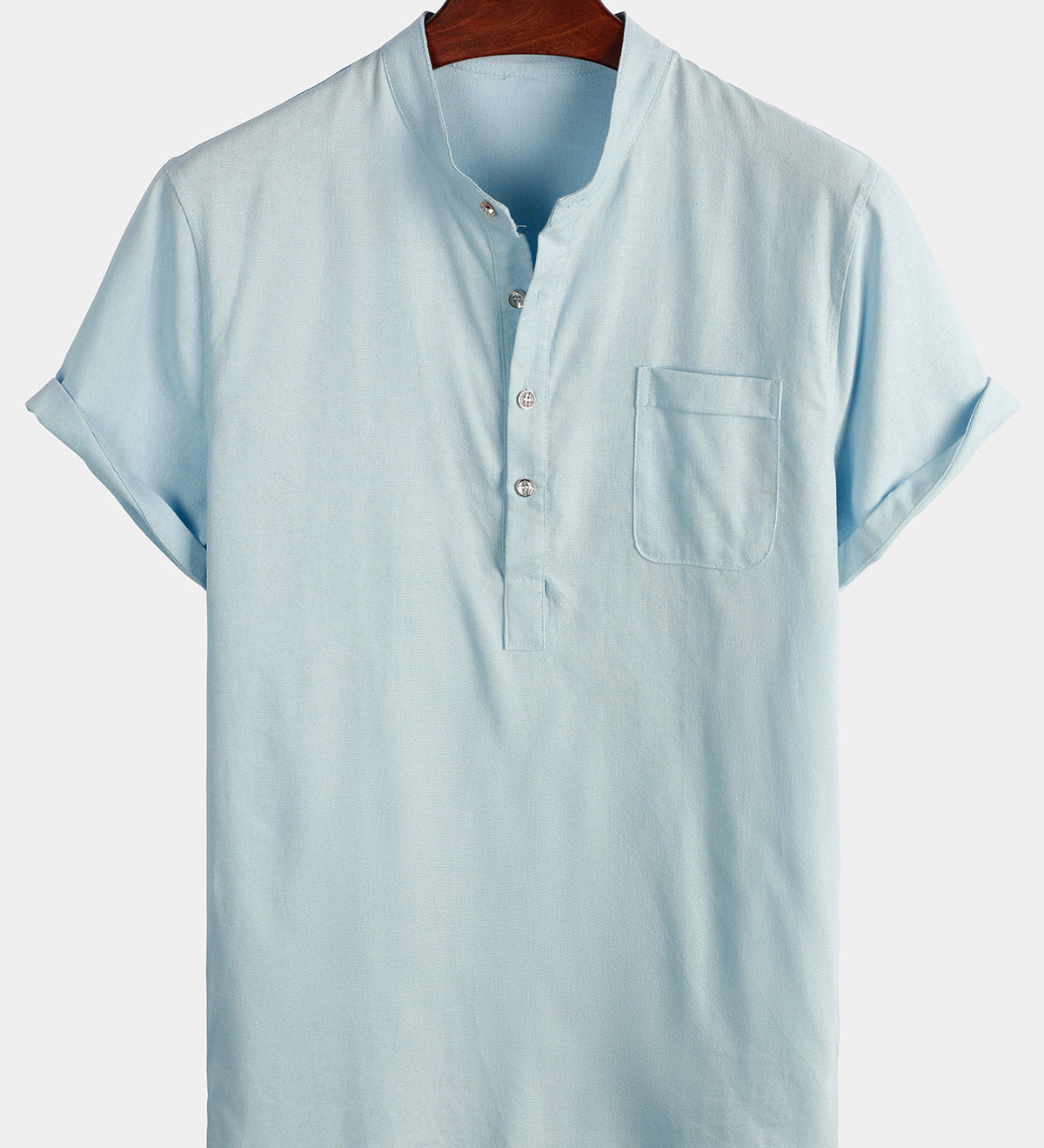 Men's Solid Colour Stand Collar Half Button Pocket Front Shirt