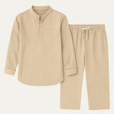 The Versailles Men's Casual Long Sleeve Shirt & Relaxed Trousers – Lightweight Beach Outfit