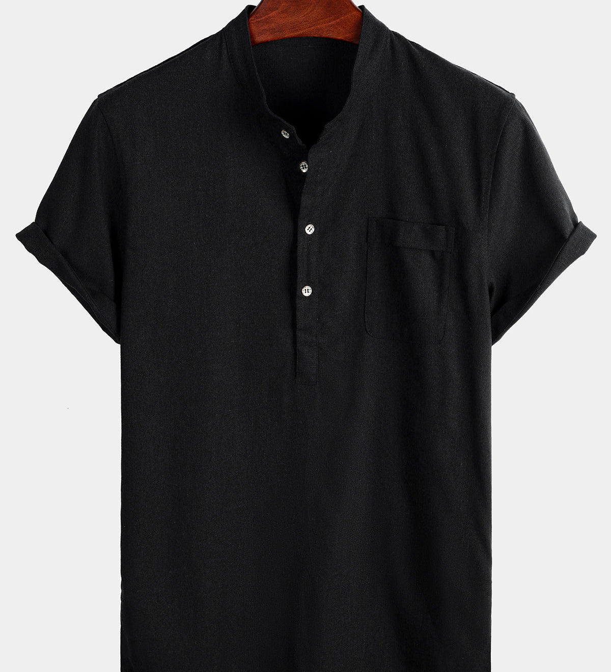 Men's Solid Colour Stand Collar Half Button Pocket Front Shirt