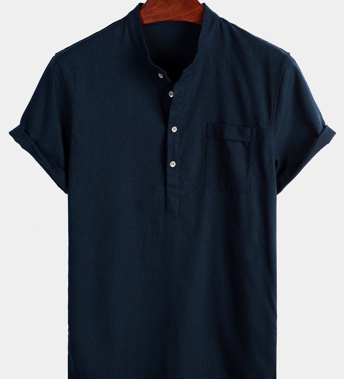 Men's Solid Colour Stand Collar Half Button Pocket Front Shirt