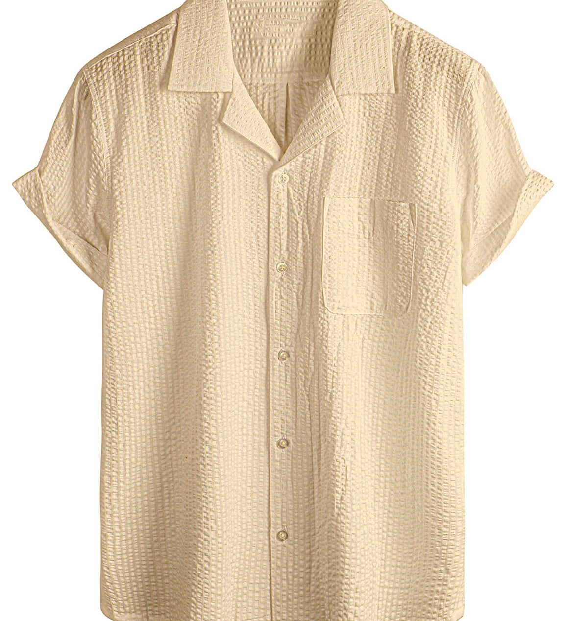 Men's Cotton Pocket Casual Solid Colour Beach Summer Button Up Short Sleeve Shirt