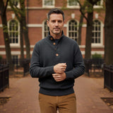 The Waldorf Men’s Grey Luxury Button Neck Knit Sweater