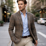 The Monopoli Men’s Slim Fit Check Plaid Tweed Blazer Suit