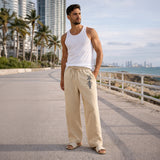 The Brookridge Men’s Trendy Relaxed Fit Linen Wide Leg Drawstring Pants