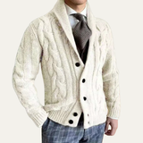 The Rome Men’s Casual Button-Up Cable Knit Shawl Collar Cardigan